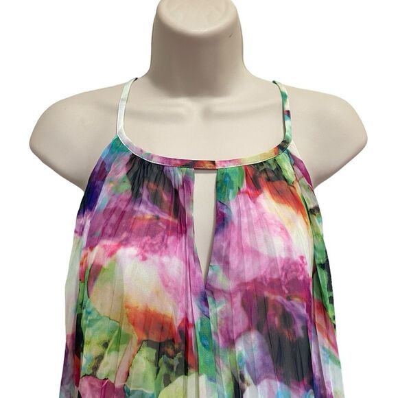 Maggy London Pleated Watercolor Chiffon Trapeze Halter Neck Dress Lined Sz 8 NWT - Picture 2 of 11